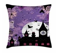 Vintage Halloween, Halloween Midnight Image With Bleak Background Ghosts Towers And Bats Cushion Covers Plush Pillowcase Lovely Throw Pillow Case For Car Anniversary Home 45X45Cm