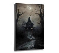 Vintage Halloween Haunted House Poster Spooky Gothic Art Canvas Wall Decor Timeless Retro Preppy Design Fantastic Halloween Decor Witchy Wall Art 50x75cm-Framed