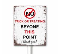 Vintage Halloween Outdoor Decor, No Trick or Treating Beyond This Point, Funny Halloween Yard Sign With Stake 20x30 CM Sturdy Aluminum Rustproof Weatheproof Easy to Install