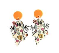 Vintage Halloween Pumpkin Dangle Drop Earring Cute Creative Wooden Spider Disco Ball Ghost Flower Earring Halloween Party Jewelry for Women, Metal Wood, wood