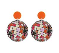 Vintage Halloween Pumpkin Dangle Drop Earring Cute Creative Wooden Spider Disco Ball Ghost Flower Earring Halloween Party Jewelry for Women, Metal Wood, wood