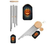 Vintage Halloween Pumpkin Lantern Wind Chimes Memorial Deep Tone Windchime with 6 Aluminum Tubes Outdoor Backyard Garden Decoration