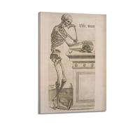 Vintage Halloween Skeleton Thinking Print - Moody Dark Academia Motivational Poster Inspired Quote Wall Art Decorative Canvas Posters for Bedroom Living Room08x12inch(20x30cm) Frame-style-2