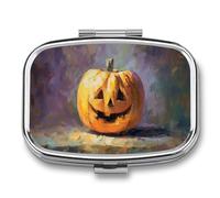 Vintage Halloween Smiling Pumpkin Whimsical Autumn Pill Box 2 Compartment Portable Medicine Pill Case Travel Pill Organizer for Pocket Purse