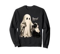 Vintage Halloween Spooky Ghost with Black Cat and Book Sweatshirt