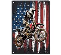 Vintage Halloween Tin Sign Dirt Bike Racing Motocross Racing American Flag Signs, Racing Motocross Poster Bars Cave Wall Decor Sign Retro Metal Tin Sign 8X12 Inches