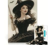 Vintage Halloween Witch 1000 Adult Pieces Jigsaw Puzzle Mind Challenge Toy Neat Cut Perfect Alignment Family Fun Night Activity (38x52cm)