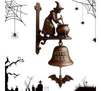 Vintage Halloween Witch Doorbell, Cast Iron Halloween Door Hanger Bell with Witch on Broom, Hallowee-n Witch Doorbell, DoorBell Decorations for Porch, Garden, Front Door,Outdoor and Everyday Decor