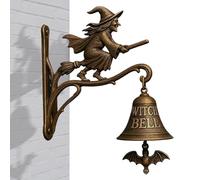 Vintage Halloween Witch Doorbell, Halloween Door Hanger Bell With Witch On Broom, Wall Mounted Bells, Outdoor Party Decorative For Porch Garden Front Door Everyday Decoration