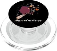 Vintage Halloween Witch Flying On Broom Pumpkin Moon PopSockets PopGrip for MagSafe