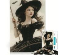 Vintage Halloween Witch Jigsaw for Teenagers 1000 Pieces Mind Boost Fun Clean Cut Sturdy Components Heartwarming Gathering Activity (50x75cm)