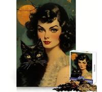 Vintage Halloween Witch Jigsaw Puzzle for Teenagers 1000 Pieces Thought Training Soft Distraction Uniform Cut Holiday Present (50x75cm)