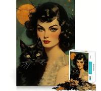 Vintage Halloween Witch Jigsaw Puzzle1000 Pieces Mind Train Fun Clean Cut Sturdy Components Captivating Leisure for Cozy Indoors (38x26cm)