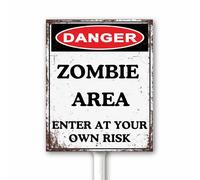 Vintage Halloween Yard Sign Zombie Area Enter At Your Own Risk 20x30 CM Halloween Outdoor Decoration with Stake Zombie Crossing Xing Zone Sturdy Aluminum Rustproof