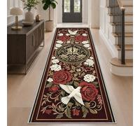Vintage Hallway Runner Kitchen Runner Rug, Non Slip Washable, 40x120 | Floral Bird Hallway Hall Runner Rug Long, Red Rose Flower Carpet Runners Low Pile for Entryway Bedroom Laundry Room, R199u