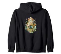 Vintage Hamsa Hand Eye of God Protection Symbol Zip Hoodie