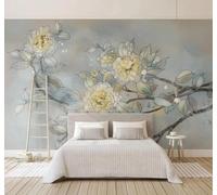 Vintage Hand Drawn Beautiful Elegant Flowers 3D Wallpaper Easy Install Feature Office Living Room Sofa Bedroom TV Background Wall Decoration-200cm×140cm