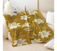 Vintage Hand-Drawn Plant Pattern Printed Flannel Blanket, Soft and Cozy Throw for Sofa & Bed (04,75x100cm)