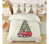 Vintage Hand Drawn Reversible Duvet Cover with Pillowcases, Colour Soft And Easy Care Microfiber Doodle Car Christmas Tree Bedding, for Girls Women Teens Adults, King