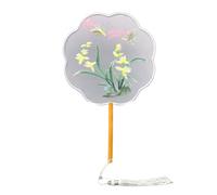Vintage Hand Fan Chinese Silk Embroidery Fan Home Decoration Double Sided Dance Fan with Tassel Long Handle Festival
