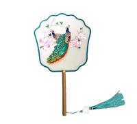 Vintage Hand Fan Chinese Silk Embroidery Fan Home Decoration Double Sided Dance Fan with Tassel Long Handle Festival