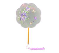 Vintage Hand Fan Chinese Silk Embroidery Fan Home Decoration Double Sided Dance Fan with Tassel Long Handle Festival