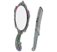 Vintage Hand Mirror and Decorative Hair Comb Set in Zinc Alloy | Ornate Peacock Design, European Retro Style, Compact for Apartments and Small Bedrooms