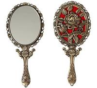 Vintage hand mirror with embossed rose on the back Hand-held cosmetic beauty metal mirror Small wallet Small mirror (Matte gold)