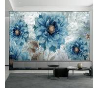 Vintage Hand Painted Art Blue Flowers Abstract 3D Wallpaper Silky Texture Home Study Office Grey Dining Room Sofa Bedroom Living Room TV Backdrop-200cm×140cm