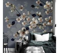 Vintage Hand Painted Art Branch Abstract Flowers 3D Wallpaper Silky Texture Home Study Office Grey Dining Room Sofa Bedroom Living Room TV Backdrop-200cm×140cm