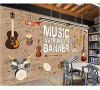 Vintage Hand Painted Art Guitar Instrumental Music 3D Wallpaper Premium Textured Silk Study Dining Living Room Bedroom Sofa TV Wall Easy Install-430cm×300cm