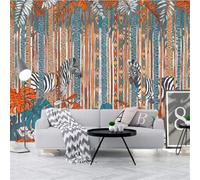 Vintage Hand Painted Art Zebra Tropical Plants 3D Wallpaper Silky Texture Home Study Office Grey Dining Room Sofa Bedroom Living Room TV Backdrop-400cm×280cm