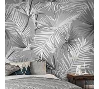 Vintage Hand Painted Black and White Art Plant Leaf 3D Wallpaper Silky Texture Home Study Office Grey Dining Room Sofa Bedroom Living Room TV Backdrop-200cm×140cm