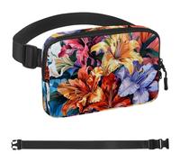 Vintage Hand-painted Floral Fanny Packs for Women Men, Crossbody Belt Bag with Zipper Pockets,Waterproof Waist Packs with Adjustable Strap for Workout Running Traveling Hiking, Multicolor, One Size