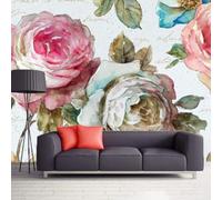 Vintage Hand Painted Watercolour Art Bloom Rose 3D Wallpaper Textured Silk Easy Install Living Room Sofa Bedroom Dining Room Home Decoration Wall-250cm×170cm