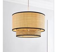 Vintage Hand-Woven Pendant Light Japanese Rattan Chandelier Natural Wicker Finish Hanging Light Ceiling Lighting Fixture Semi Recessed Installation Hollow Decorative Lighting