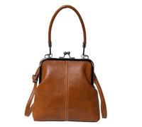 Vintage Handbag, British Style PU Leather Bag with Kiss Closure and Adjustable Strap - Closure - for Commuting, Work, Travel, Outdoor, Women, Girls, brown, riferimento alla descrizione