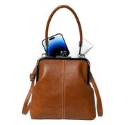 Vintage Handbag - Kiss Lock PU Leather Handbag | British Style Adjustable Strap Shoulder Bag, Retro Classic Pouch, Carrying Case For Work, Travel, Travel, Brown, Se référer au descriptif