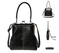 Vintage Handbag, Retro British Style PU Leather Adjustable Shoulder Bag | Kiss Lock Clutch Bag, for Women Girls for Travel Work Outdoor Travel, Black, riferimento alla descrizione