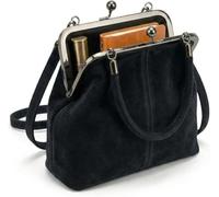 Vintage Handbag with Detachable Crossbody Strap and Textured Brown Finish | Classic Silver-Tone Double Ball Clasp Frame. Soft Wrinkled Faux Leather with Glossy Finish.