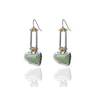 Vintage Handmade Boho Turquoise Drop Dangle Earrings Bohemia Natural Gemstone Geometric Earrings for Women Girls Tribal Ethnic Jewelry, alloy