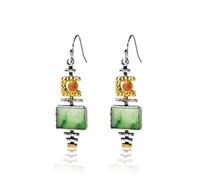Vintage Handmade Boho Turquoise Drop Dangle Earrings Bohemia Natural Gemstone Geometric Jewellery for Women Girls Tribal Ethnic Jewelry, alloy
