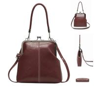 Vintage Handmade, Retro British Style, 9 x 7 Inch Kiss Lock Pouch with Adjustable Strap, Classic PU Leather Shoulder Strap, Frame Pouch with Elegant Design, Mini Fourr, Wine Red, Se référer au
