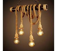 Vintage Hanging Lamp with Hemp Rope - Adjustable Retro Pendant Light for Living Room, Bar, Kitchen, Office - E27 Iron Metal Chandelier for Country, Corridor, Hallway, Bedroom Decor