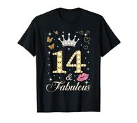 Vintage Happy 14 And Fabulous Crown Heart Lip 14th Birthday T-Shirt