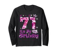 Vintage Happy 71 It's My Birthday Crown Lips 71st Birthday Long Sleeve T-Shirt