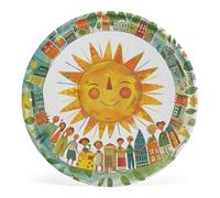 Vintage Happy Smiling Sun Wall Art Round Mental Wall Plaque Hanging Decoration Modern Circular Rustic Artwork Sign 12" X 12" For Bedroom Living Room Office Outdoor