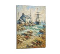 Vintage Harbor Sailboat Hanging Paintings Poster, Coastal Impressionist Wall Art, Seaside Cottage Print for Living Room Farmhouse Bedroom Decor 20x30inch(50x75cm)
