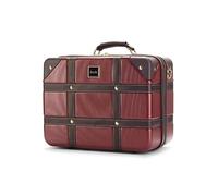 Vintage Hardshell Vanity Case, Burgundy Brown, Retro Travel Cosmetic Bag with Shoulder Strap
