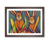 Vintage Hares Framed Print | A2 Walnut Framed Wall Art | Ready to Hang | Classic Animal Picture | Living Room Bedroom Lounge Office